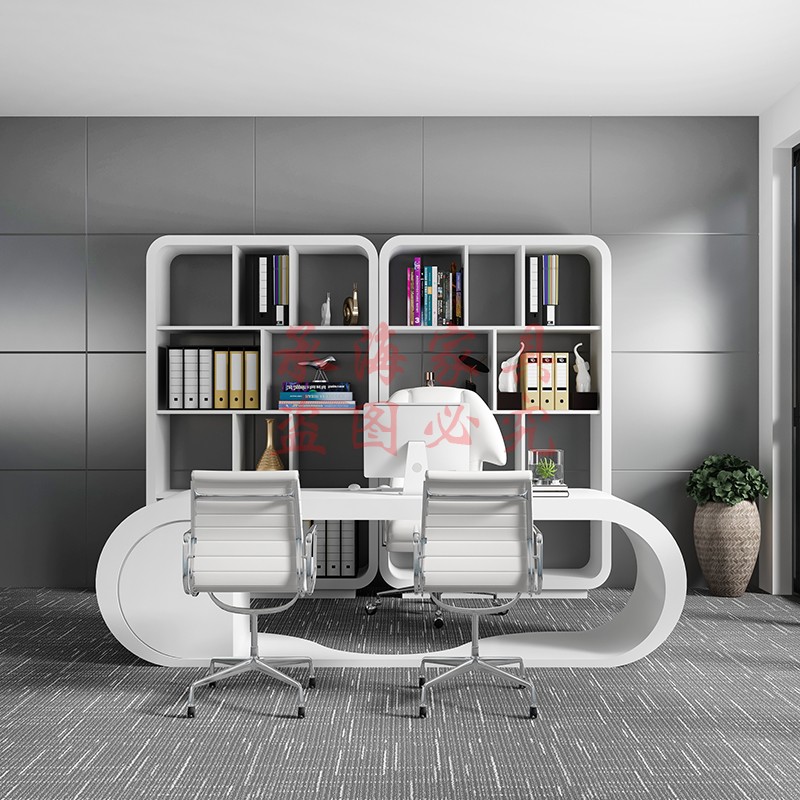 Arc Desk Creative Boss N Table Fashion Modern Executive Office Bandai White Baking Paint Medical Advice Desk-Taobao