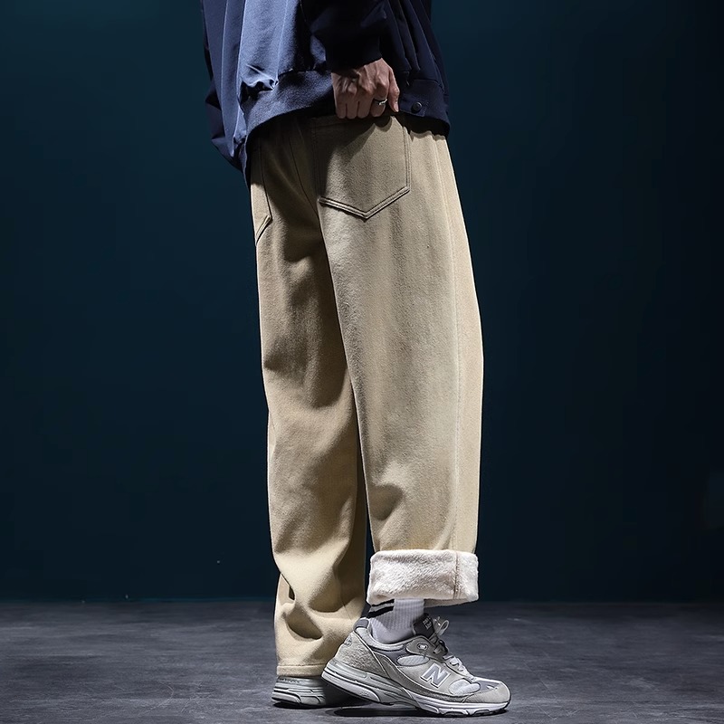 Working Dress Pants Male Tide Sign Autumn Winter Style Garnter Thickened Day System Loose Large Size Straight Cylinder Casual Long Pants Warm Cotton-Taobao
