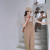 Sufa pure cotton parent-child overalls suit mother-child mother-daughter summer new style breast fufu slimming street style two