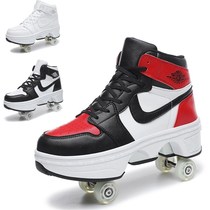 Deformed four-wheeled heelys shoes are very convenient to shrink high-top skate wheel shoes super fiber and comfortable new roller skates
