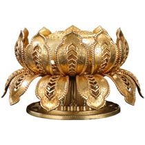 Huibao hand-operated prayer wheel base Tibetan style ornaments pure copper gilt double-layer lotus V flower B small hole sutra
