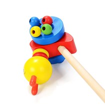 Wooden childrens small pull cart toy baby trolley towing to