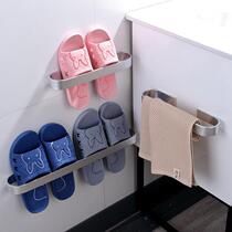 Space aluminum towel bar punch-free slipper rack bathroom single-layer towel hanging rod wall-mounted storage bathroom towel bar
