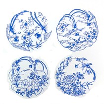 Blue and white porcelain Shoudai bird 26CM set traditional handmade paper-cut window decoration painting new house moving birthday gift