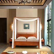 New Chinese style solid b wood canopy bed old elm wooden bed modern simple log double bed bed and breakfast antique four pillars