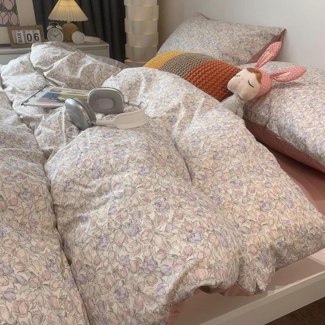 American freehand pastoral lady fashionable fresh small floral full G cotton four-piece duvet cover bed linen bedding