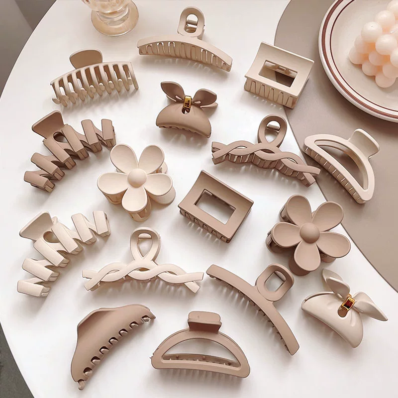Новый зажим для волос из Solid Color Hair Claw Clip Crab Simple Beige Hair CL