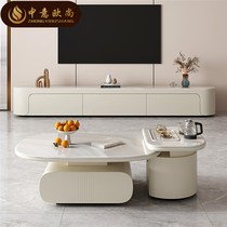 Crème moderne et minimaliste Vent Accueil Petit Famille Type Plaque rocheuse multifonctionnelle avec thé Pot Kung fu Tea Desk Composition du cabinet TV électrique