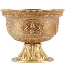 Pure copper water supply bowl Tantric eight auspicious u carved Buddha holy water cup tall eight offering cup large size 1 set