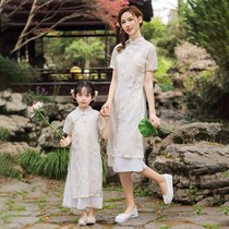 Factory sales girls cheongsam 2024 new summer childrens new Chinese style Chinese O style parent-child clothing for girls mothers and daughters