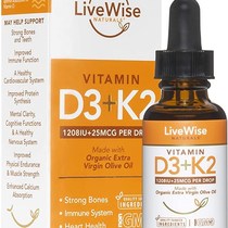 Vitamin D3 with K2 Liquid Drops All Natural Non GMO 1208I