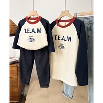 Parenting style Washed All-cotton Children Combed Cotton Coarse Thread Long Sleeve Lady Inserted Shoulder sleeve T-shirt Spring and autumn in Shandong online shop