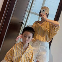 Pure cotton parent-child wear niche h design long-sleeved shirt 2023 spring and summer new style internet celebrity style mother-child wear