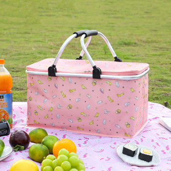 Outdoor picnic basket foldable outing supplies large capacity b spring outing basket picnic insulation blue hand storage