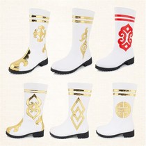 Childrens white riding boots folk dance shoes Mongolian boots Tibetan boots low-heeled performance shoes Xinjiang dance boots for men and women