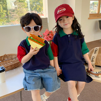 Factory sales street mother and child clothing 2023 new w summer high-end parent and child clothing Korean style mother and daughter clothing contrasting color POLO shirts
