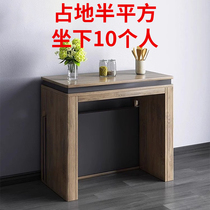 Nordic folding retractable dining table with multi-in-one cabinet shape for household small apartment hidden function furniture against the wall
