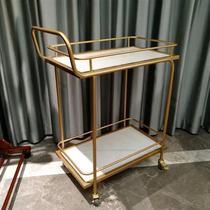 European style drink cart golden trolley hotel food delivery cart drink trolley dining cart home mobile cart double