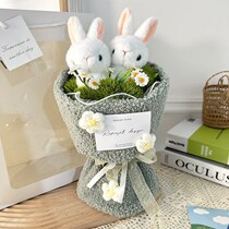 Internet celebrity bunny eating grass female doll plush bouquet for Chinese Valentines Day to give to playmates hand-knitted bouquets