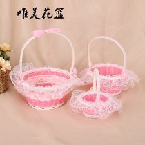 Flower girl scattering flowers blue wedding portable basket petals v wedding bridesmaid props wedding props children dancing and spreading sugar