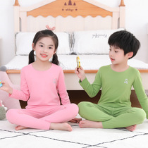 Childrens autumn clothes and long trousers warm suit seamless German brushed double-sided plus velvet medium and small girls bottoming underwear for teenagers
