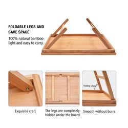 SFEILE Wooden Folding Laptop Table Breakfast Serving Bed Tra