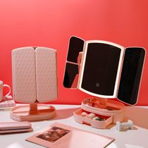 Xiaxin New LED Tri-fold Makeup Mirror with Light Fill-in Mirror Desktop Dressing Table Portable Folding Travel Beauty