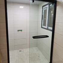 Shanghai custom-made stainless steel one-shaped rectangular two-sliding door simple shower room tempered glass partition shower room