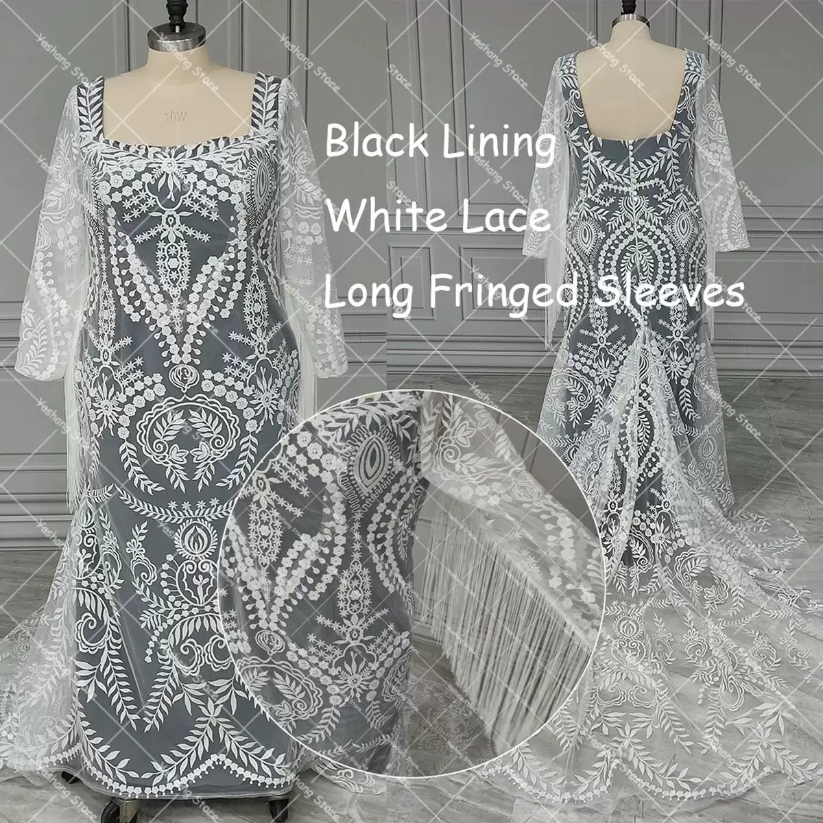 Boho длинные рукава батигу lace свадебное платье дроп-шиппинг custo