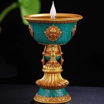 Electronic butter lamp for Buddha lamp LED charging simulated flame Tibetan style household eight auspicious imitation turquoise candle holder