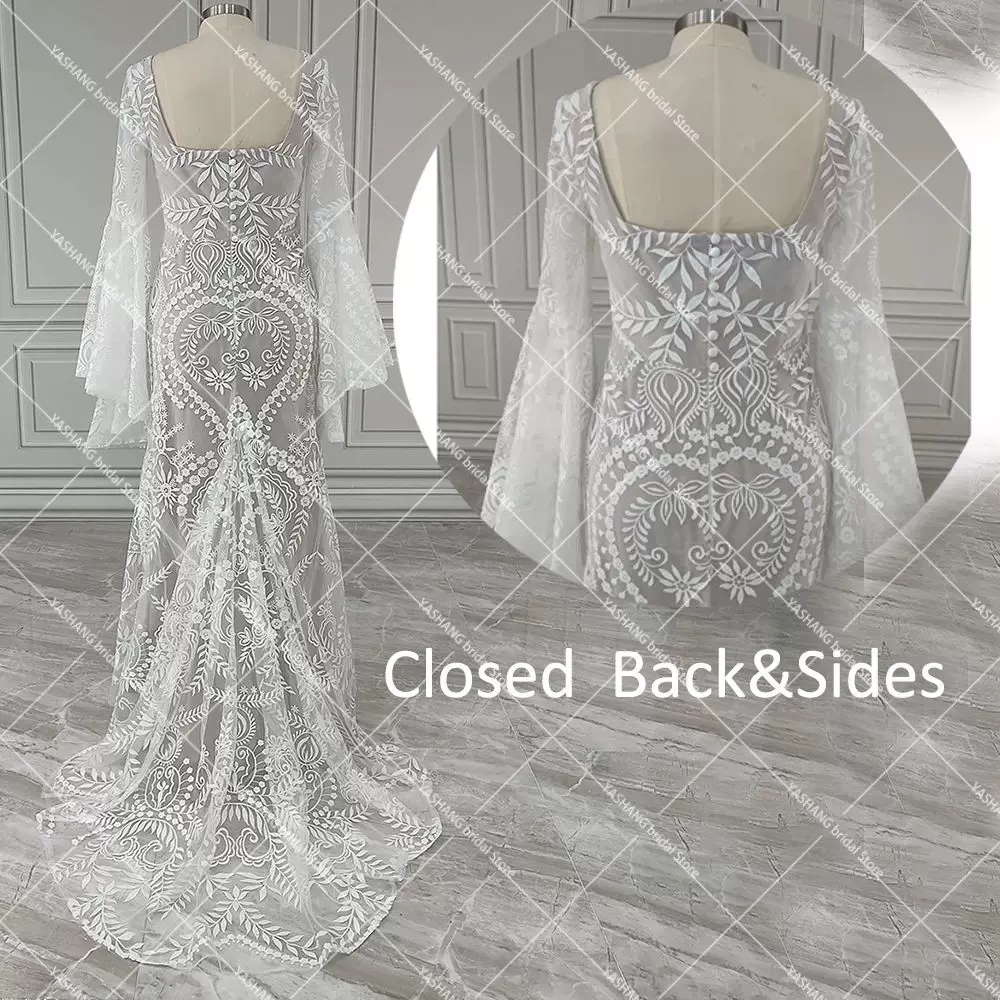 Boho длинные рукава батигу lace свадебное платье дроп-шиппинг custo