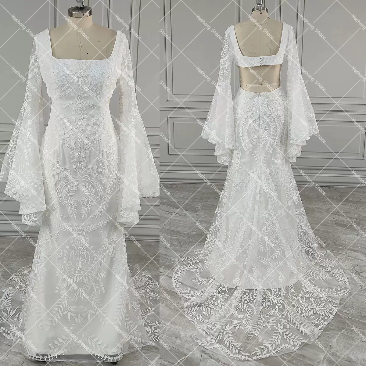 Boho длинные рукава батигу lace свадебное платье дроп-шиппинг custo