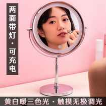 2024 new double-sided mirror triple 5 times 10 times magnification vanity mirror desktop led with light desktop vanity mirror stand