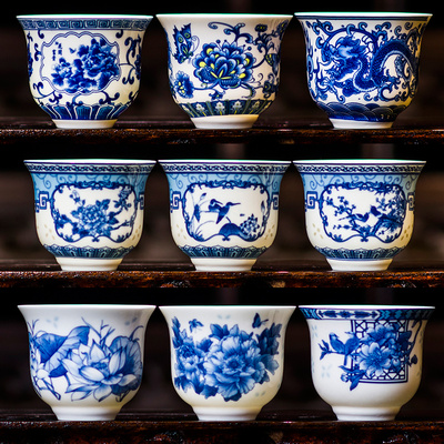 Ceramic cups one cup of tea large bowl sample tea cup jingdezhen blue and white porcelain double anti hot thickening of blue and white porcelain