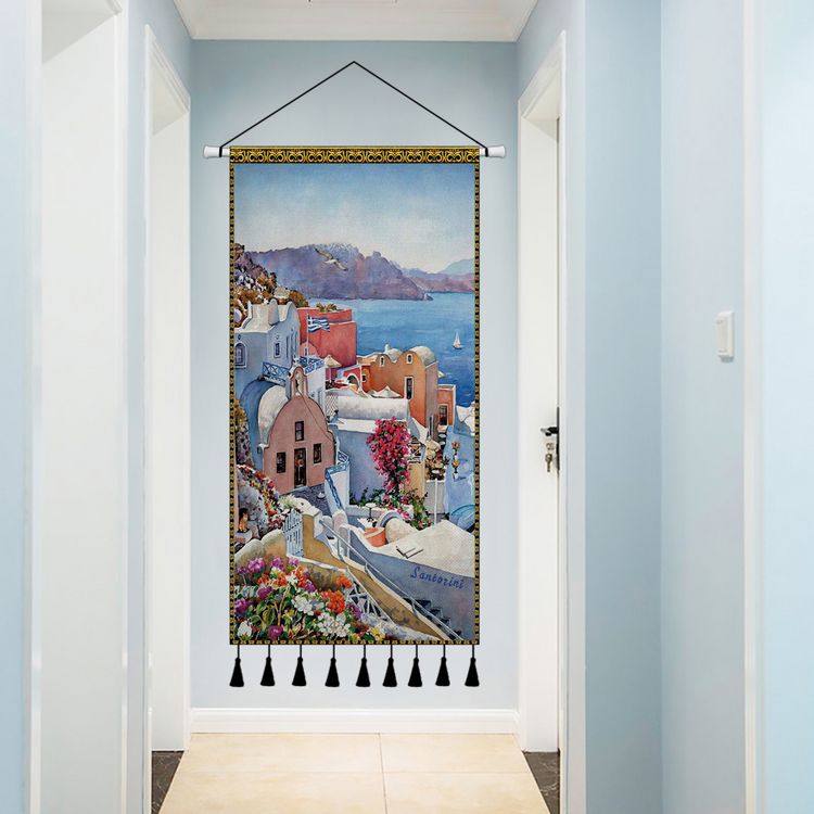 Treo canvas nghệ thuật sơn dầu phong cảnh bờ biển Đông Nam Á Hy Lạp phòng khách lối vào trang trí bức tranh quá khổ tấm thảm treo vải phòng ngủ - Tapestry