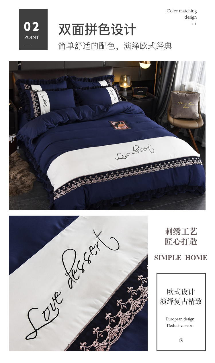 Roland Home Textiles chính thức hàng đầu lưới màu đỏ đơn giản phong cách Bắc Âu ga trải giường bốn mảnh bông chăn ga trải giường O - Bộ đồ giường bốn mảnh