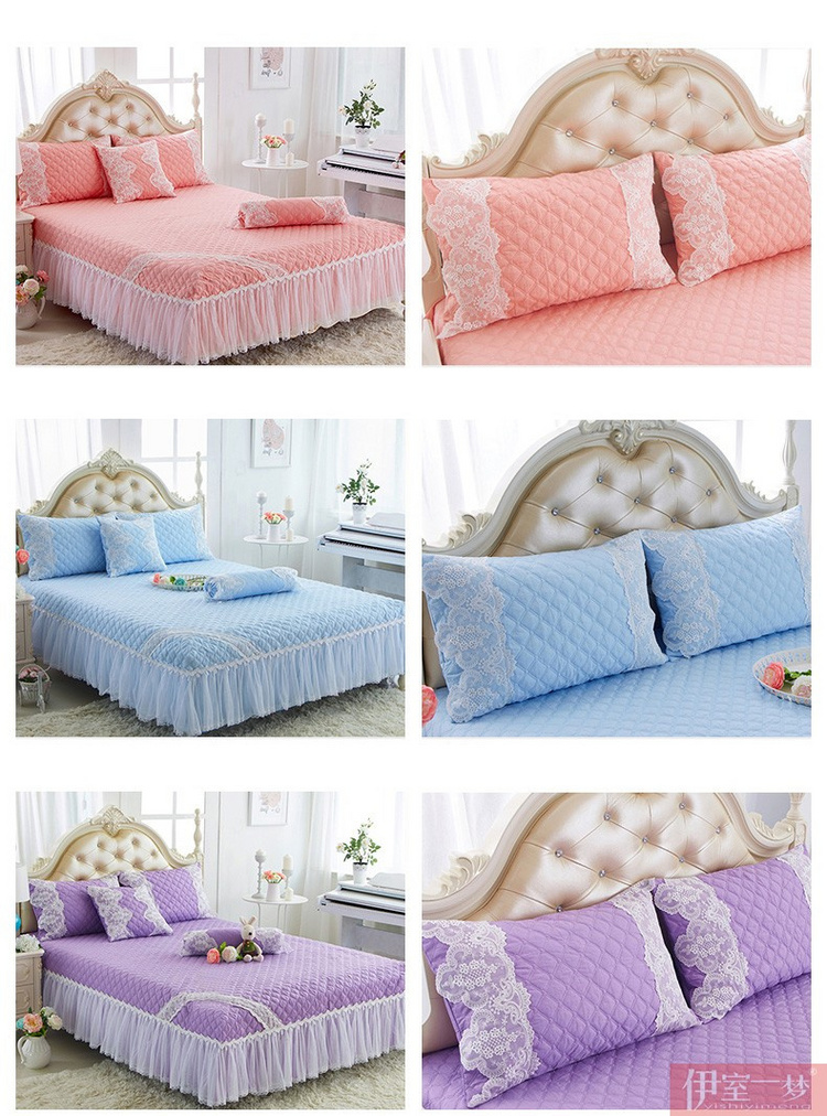 Váy ngủ công chúa bằng vải cotton đơn thuần Hàn Quốc đơn mảnh dày chăn gối gối trải giường 1,8 m có thể được chia giường - Váy Petti ga giường viền ren