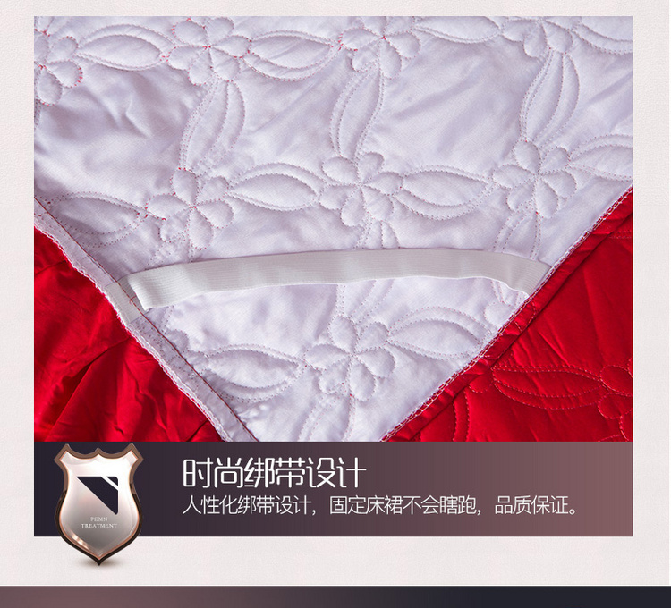 Váy cưới lớn màu đỏ bông trải giường ba mảnh cotton đôi 1,8m trải giường cotton dày thêu ren trải giường - Váy Petti ga giường có viền