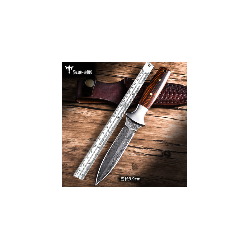 Wild Damascus steel outdoor survival pocket knife sharp knife self-defense wilderness survival tactical straight knife