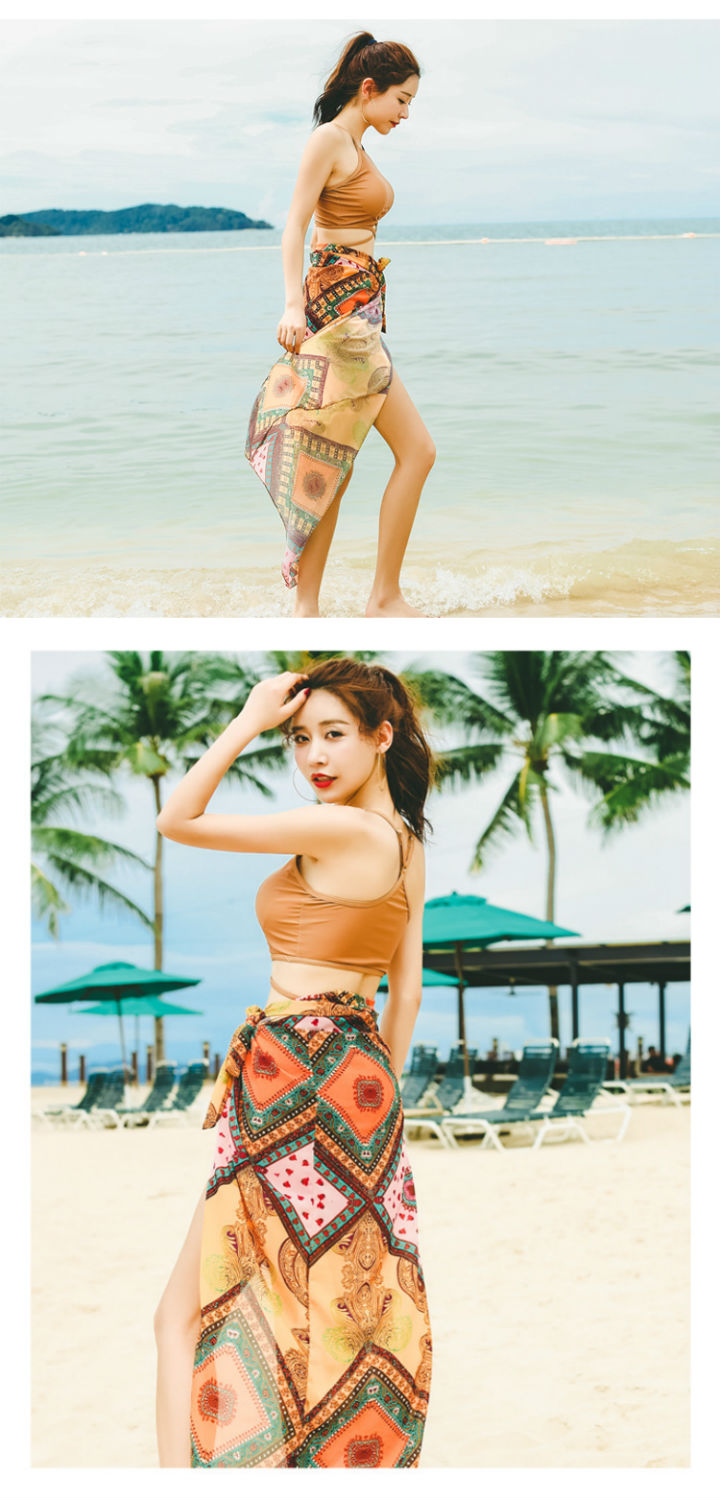 Áo tắm nữ cao cấp áo tắm ba mảnh xẻ tà cỡ lớn nữ sinh bảo mẫu Áo tắm bikini gợi cảm hàn quốc - Bộ đồ bơi hai mảnh
