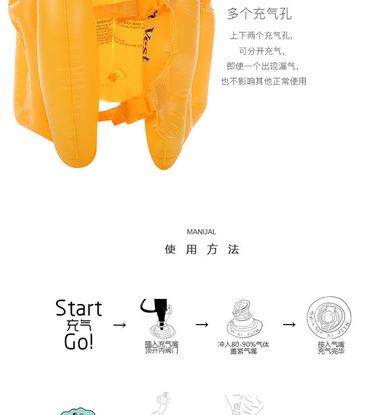 Trẻ em hai lớp dày dặn dưới cánh tay phao cứu sinh túi khí đôi học bơi áo vest bơm hơi cho người lớn vòng bơi vòng tay phao - Cao su nổi