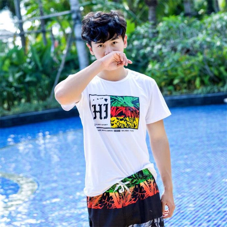 Phiên bản Hàn Quốc 2018 của cặp đôi đi biển quần bơi nhanh khô nam mẫu nữ in áo thun tình nhân đi biển đi biển hè - Vài đồ bơi