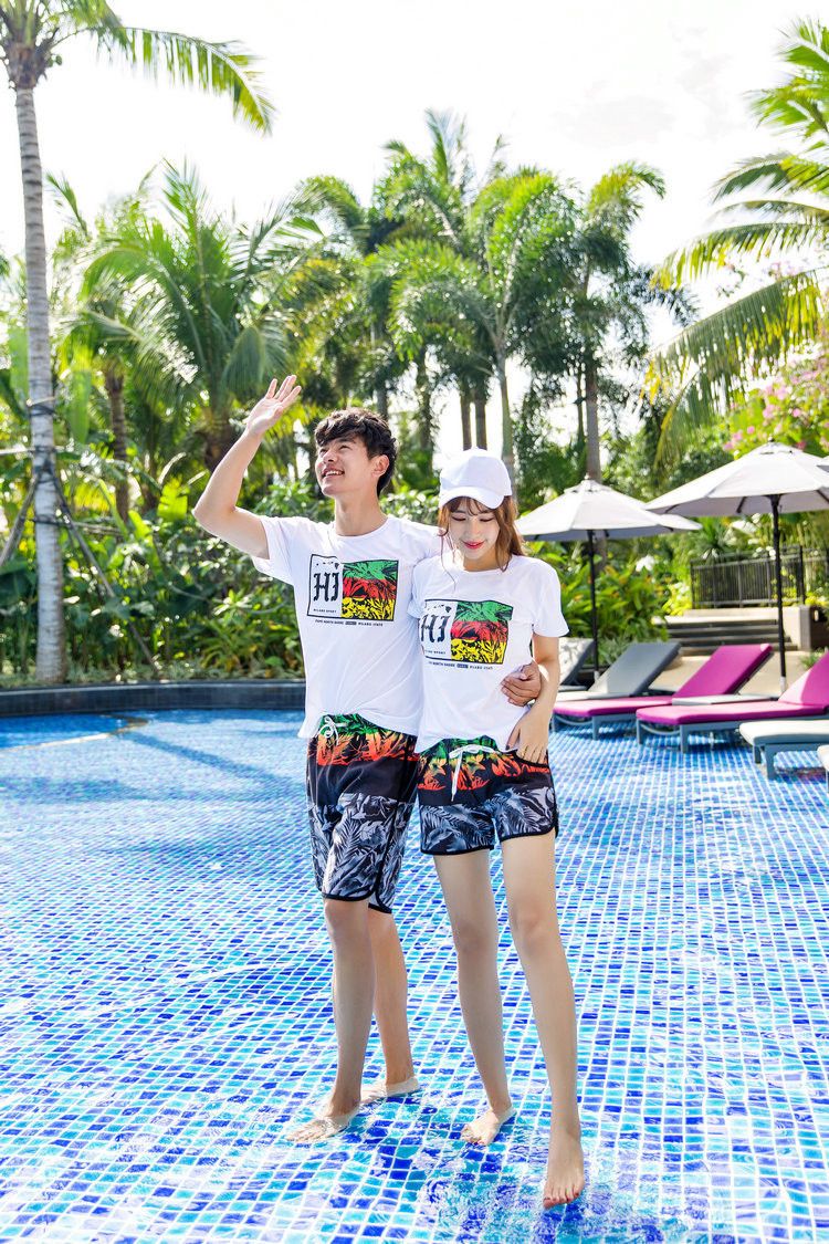 Phiên bản Hàn Quốc 2018 của cặp đôi đi biển quần bơi nhanh khô nam mẫu nữ in áo thun tình nhân đi biển đi biển hè - Vài đồ bơi