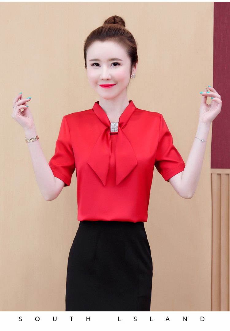 Mùa hè 2020 mới kim cương sáng phong cách nước ngoài áo sơ mi nữ nhỏ tay áo satin satin thời trang hàng đầu khí chất chuyên nghiệp áo trắng - Áo sơ mi chiffon ren