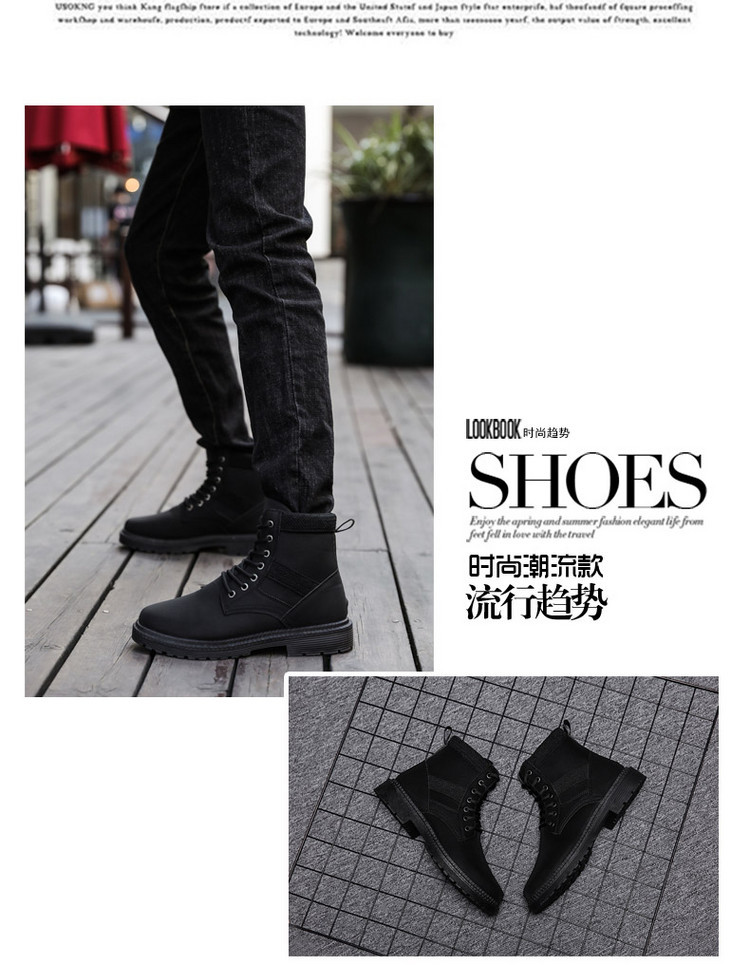 Giày nam mùa hè Xu hướng Hàn Quốc giày cao cổ Martin boots da đen hoang dã dụng cụ giày thủy triều retro của Anh giày bốt ngắn - Giày ống