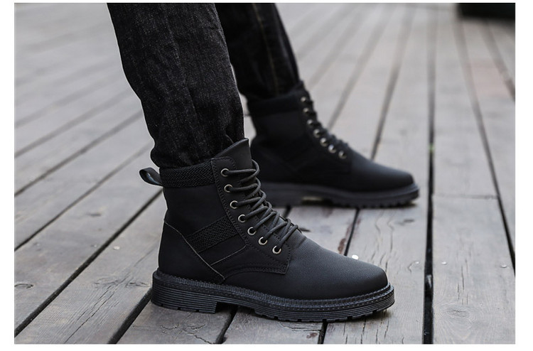 Giày nam mùa hè Xu hướng Hàn Quốc giày cao cổ Martin boots da đen hoang dã dụng cụ giày thủy triều retro của Anh giày bốt ngắn - Giày ống