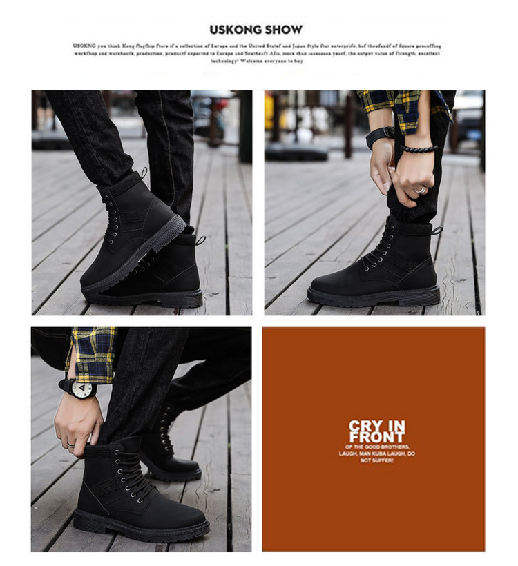 Giày nam mùa hè Xu hướng Hàn Quốc giày cao cổ Martin boots da đen hoang dã dụng cụ giày thủy triều retro của Anh giày bốt ngắn - Giày ống