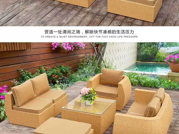 Tengjiaju Mây mây ghế ban công mây kết hợp sofa giải trí ngoài trời sofa biệt thự mây mây đồ nội thất - Nội thất siêu thị