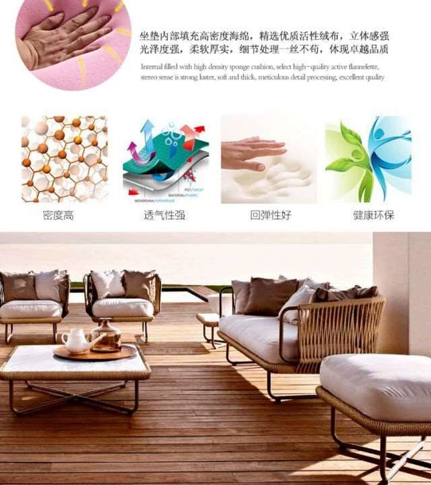 Sofa ngoài trời gai dây dệt mây thiết kế mềm câu lạc bộ bán hàng văn phòng mô hình phòng đồ nội thất khách sạn mây sofa - Nội thất siêu thị