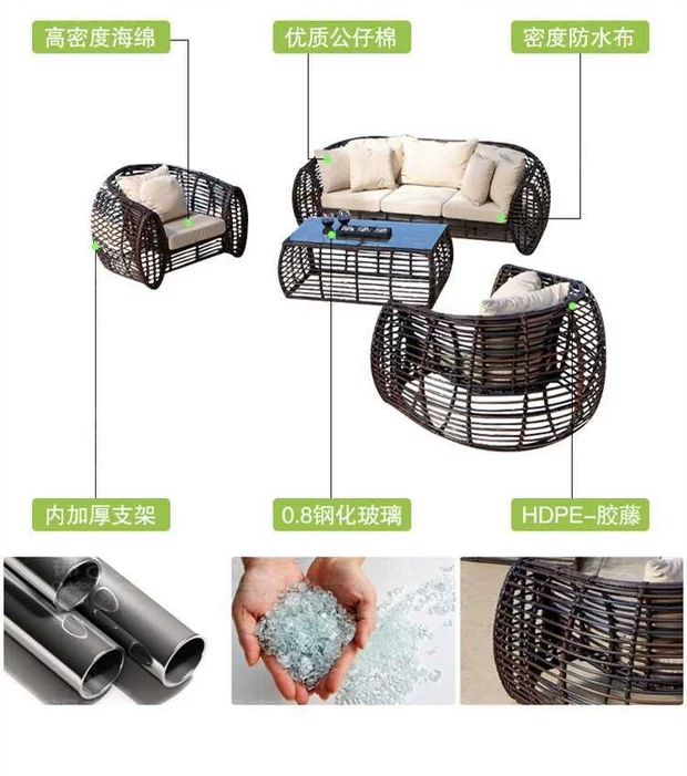 Thung lũng hoa Bàn ghế ngoài trời Sân giải trí Ban công Sofa Sofa Wicker Ghế kết hợp mây Nội thất Cafe Villa - Nội thất siêu thị